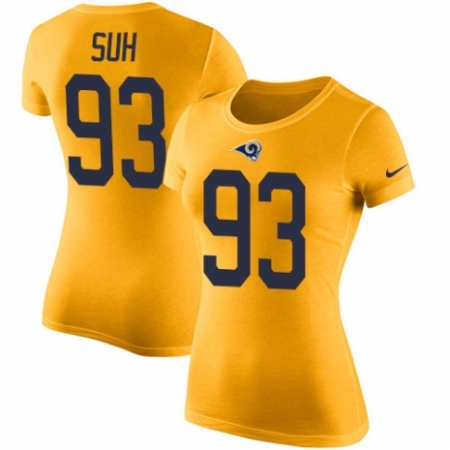 Women's Nike Los Angeles Rams #93 Ndamukong Suh Gold Rush Pride Name & Number T-Shirt