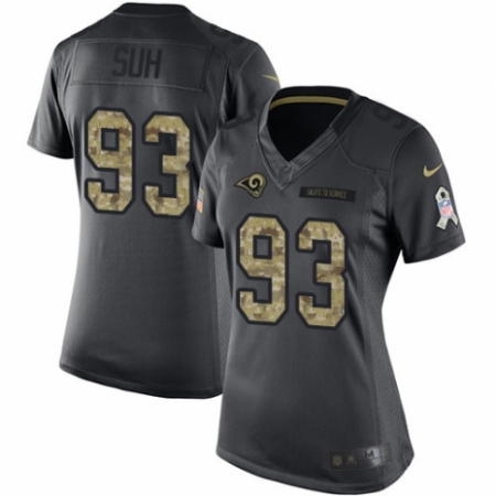 Women's Nike Los Angeles Rams #93 Ndamukong Suh Limited Black 2016 Salute to Service NFL Jersey