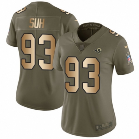 Women's Nike Los Angeles Rams #93 Ndamukong Suh Limited Olive/Gold 2017 Salute to Service NFL Jersey