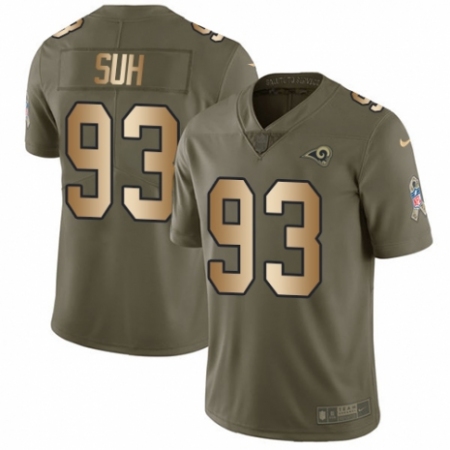 Men's Nike Los Angeles Rams #93 Ndamukong Suh Limited Olive/Gold 2017 Salute to Service NFL Jersey