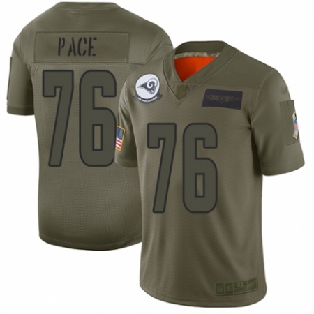 Youth Los Angeles Rams #76 Orlando Pace Limited Camo 2019 Salute to Service Football Jersey