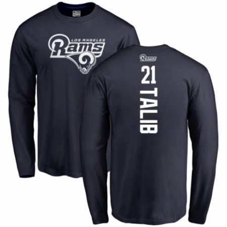 NFL Nike Los Angeles Rams #21 Aqib Talib Navy Blue Backer Long Sleeve T-Shirt