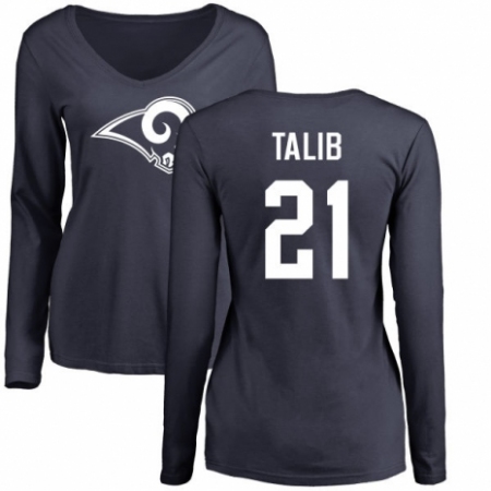 NFL Women's Nike Los Angeles Rams #21 Aqib Talib Navy Blue Name & Number Logo Slim Fit Long Sleeve T-Shirt