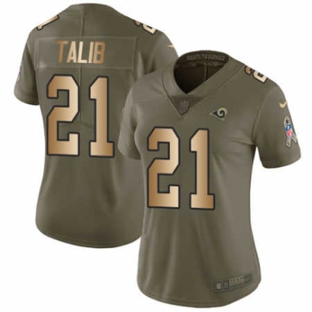 Women's Nike Los Angeles Rams #21 Aqib Talib Limited Olive/Gold 2017 Salute to Service NFL Jersey