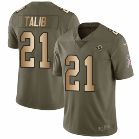 Men's Nike Los Angeles Rams #21 Aqib Talib Limited Olive/Gold 2017 Salute to Service NFL Jersey