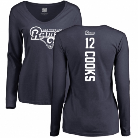 NFL Women's Nike Los Angeles Rams #12 Brandin Cooks Navy Blue Backer Slim Fit Long Sleeve T-Shirt