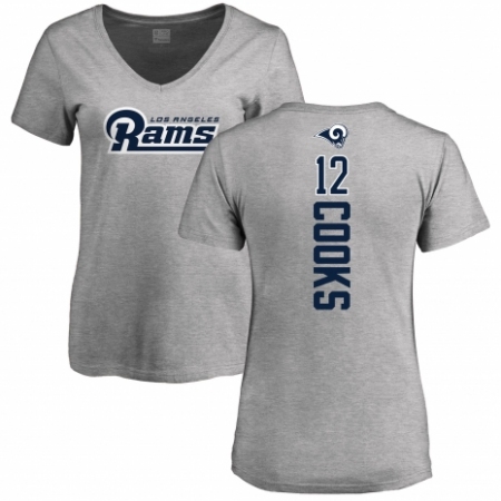 NFL Women's Nike Los Angeles Rams #12 Brandin Cooks Ash Backer V-Neck T-Shirt