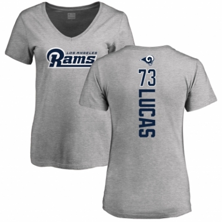 NFL Women's Nike Los Angeles Rams #73 Cornelius Lucas Ash Backer V-Neck T-Shirt