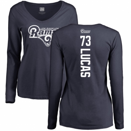 NFL Women's Nike Los Angeles Rams #73 Cornelius Lucas Navy Blue Backer Slim Fit Long Sleeve T-Shirt