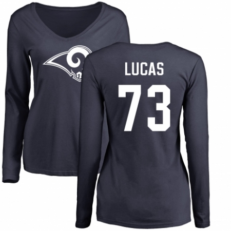 NFL Women's Nike Los Angeles Rams #73 Cornelius Lucas Navy Blue Name & Number Logo Slim Fit Long Sleeve T-Shirt