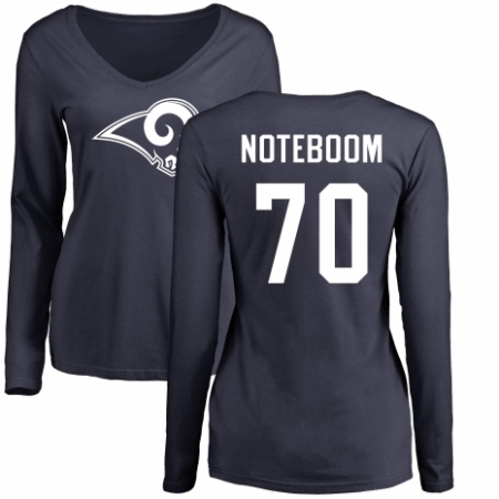 NFL Women's Nike Los Angeles Rams #70 Joseph Noteboom Navy Blue Name & Number Logo Slim Fit Long Sleeve T-Shirt
