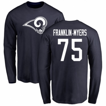 NFL Nike Los Angeles Rams #57 John Franklin-Myers Navy Blue Name & Number Logo Long Sleeve T-Shirt