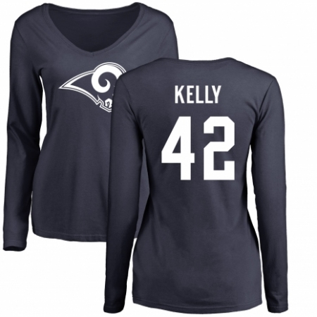 NFL Women's Nike Los Angeles Rams #42 John Kelly Navy Blue Name & Number Logo Slim Fit Long Sleeve T-Shirt