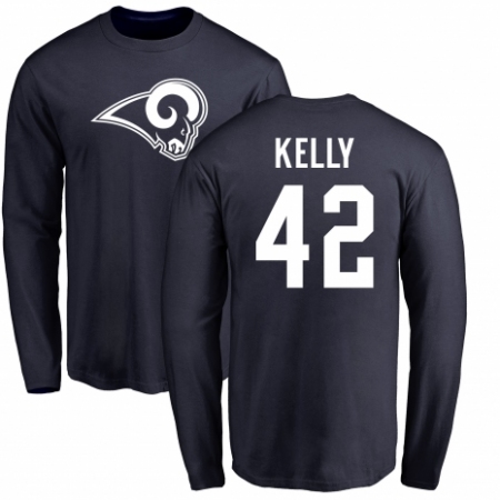 NFL Nike Los Angeles Rams #42 John Kelly Navy Blue Name & Number Logo Long Sleeve T-Shirt