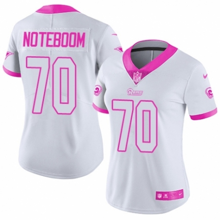 Women's Nike Los Angeles Rams #70 Joseph Noteboom Limited White/Pink Rush Fashion NFL Jersey