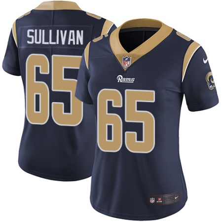 Women's Nike Los Angeles Rams #65 John Sullivan Navy Blue Team Color Vapor Untouchable Limited Player NFL Jersey
