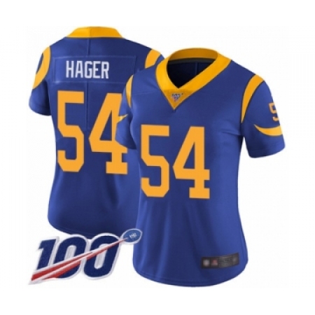 Women's Los Angeles Rams #54 Bryce Hager Royal Blue Alternate Vapor Untouchable Limited Player 100th Season Football Jersey