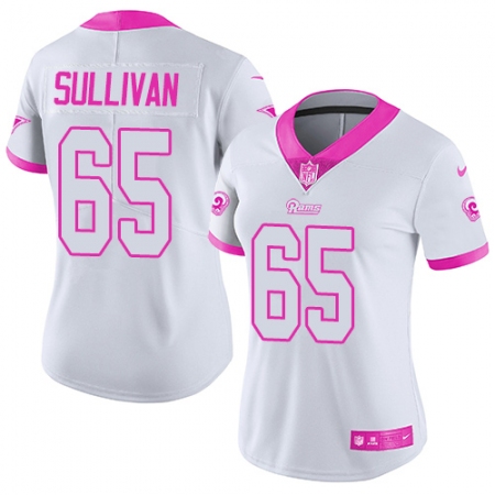 Women's Nike Los Angeles Rams #65 John Sullivan Limited White/Pink Rush Fashion NFL Jersey