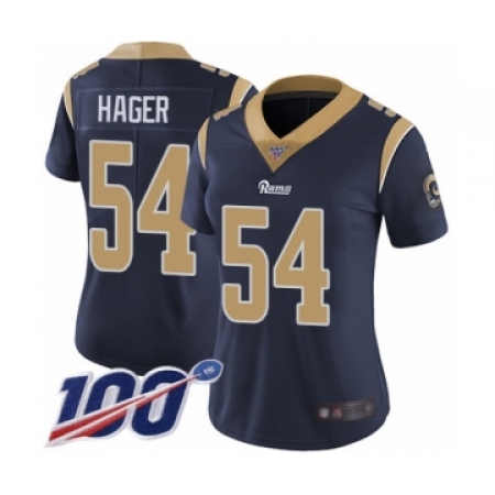 Women's Los Angeles Rams #54 Bryce Hager Navy Blue Team Color Vapor Untouchable Limited Player 100th Season Football Jersey