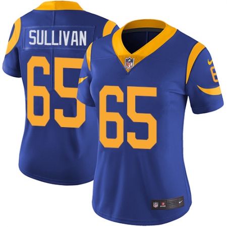 Women's Nike Los Angeles Rams #65 John Sullivan Royal Blue Alternate Vapor Untouchable Limited Player NFL Jersey