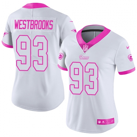 Women's Nike Los Angeles Rams #93 Ethan Westbrooks Limited White/Pink Rush Fashion NFL Jersey