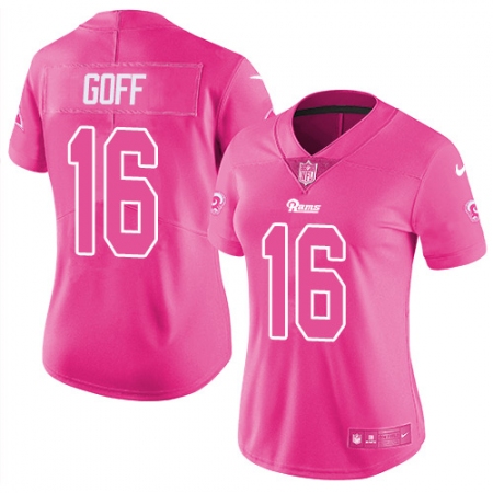 Women's Nike Los Angeles Rams #16 Jared Goff Limited Pink Rush Fashion NFL Jersey