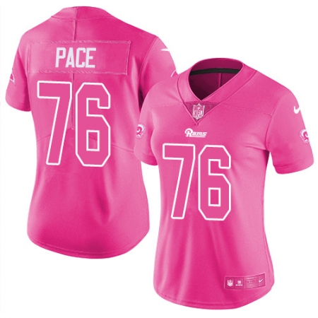 Women's Nike Los Angeles Rams #76 Orlando Pace Limited Pink Rush Fashion NFL Jersey