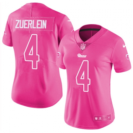 Women's Nike Los Angeles Rams #4 Greg Zuerlein Limited Pink Rush Fashion NFL Jersey