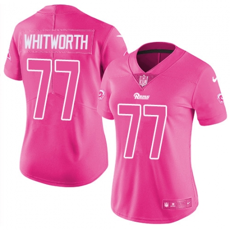 Women's Nike Los Angeles Rams #77 Andrew Whitworth Limited Pink Rush Fashion NFL Jersey