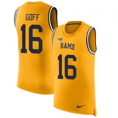 Men's Nike Los Angeles Rams #16 Jared Goff Limited Gold Rush Player Name & Number Tank Top NFL Jersey