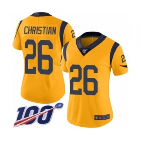 Women's Los Angeles Rams #26 Marqui Christian Limited Gold Rush Vapor Untouchable 100th Season Football Jersey