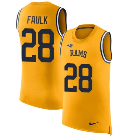 Men's Nike Los Angeles Rams #28 Marshall Faulk Limited Gold Rush Player Name & Number Tank Top NFL Jersey