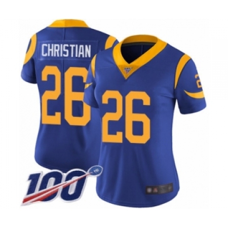 Women's Los Angeles Rams #26 Marqui Christian Royal Blue Alternate Vapor Untouchable Limited Player 100th Season Football Jersey