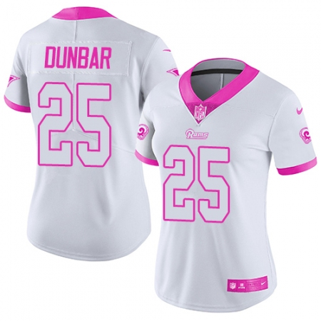 Women's Nike Los Angeles Rams #25 Lance Dunbar Limited White/Pink Rush Fashion NFL Jersey