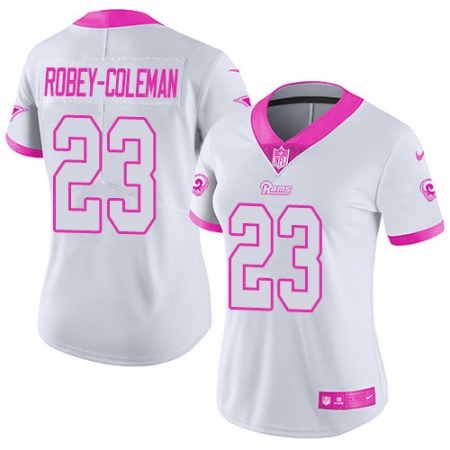 Women's Nike Los Angeles Rams #23 Nickell Robey-Coleman Limited White/Pink Rush Fashion NFL Jersey