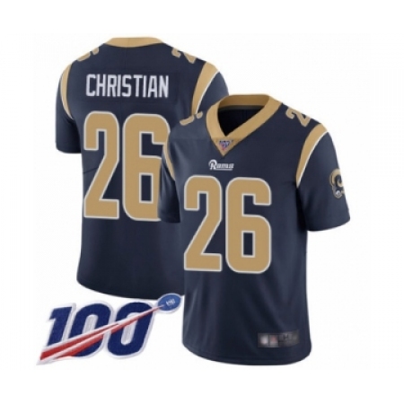 Youth Los Angeles Rams #26 Marqui Christian Navy Blue Team Color Vapor Untouchable Limited Player 100th Season Football Jersey