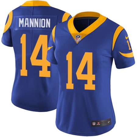 Women's Nike Los Angeles Rams #14 Sean Mannion Royal Blue Alternate Vapor Untouchable Limited Player NFL Jersey