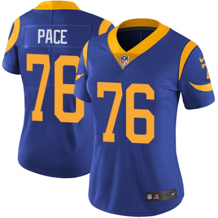 Women's Nike Los Angeles Rams #76 Orlando Pace Royal Blue Alternate Vapor Untouchable Limited Player NFL Jersey