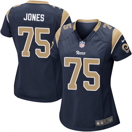 Women's Nike Los Angeles Rams #75 Deacon Jones Game Navy Blue Team Color NFL Jersey