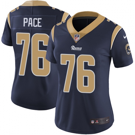 Women's Nike Los Angeles Rams #76 Orlando Pace Navy Blue Team Color Vapor Untouchable Limited Player NFL Jersey