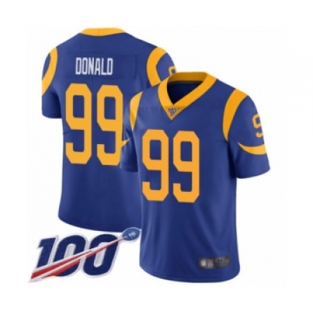 Men's Los Angeles Rams #99 Aaron Donald Royal Blue Alternate Vapor Untouchable Limited Player 100th Season Football Jersey