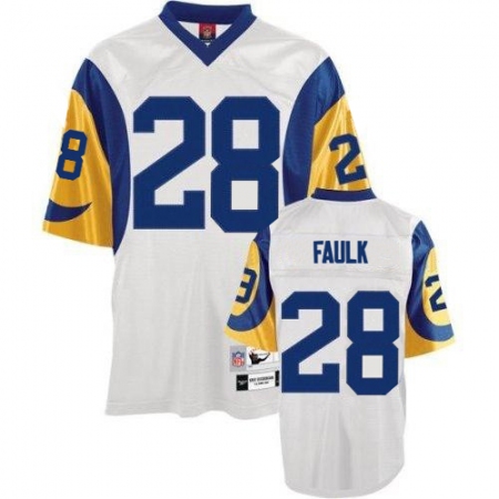 Mitchell and Ness Los Angeles Rams #28 Marshall Faulk Authentic White Throwback NFL Jersey
