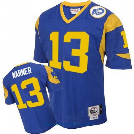 Mitchell and Ness Los Angeles Rams #13 Kurt Warner Authentic Blue Throwback NFL Jersey