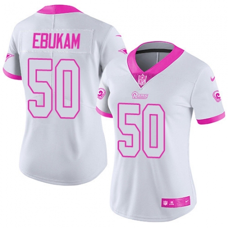 Women's Nike Los Angeles Rams #50 Samson Ebukam Limited White/Pink Rush Fashion NFL Jersey