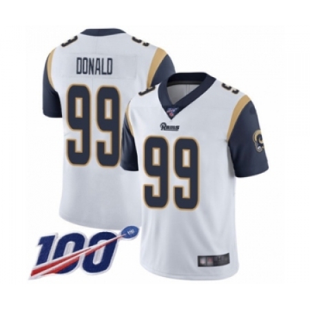 Men's Los Angeles Rams #99 Aaron Donald White Vapor Untouchable Limited Player 100th Season Football Jersey
