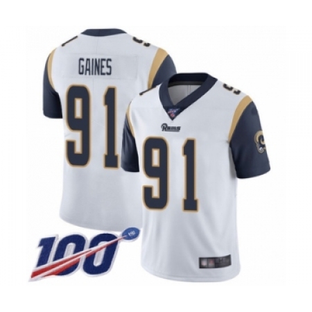 Men's Los Angeles Rams #91 Greg Gaines White Vapor Untouchable Limited Player 100th Season Football Jersey