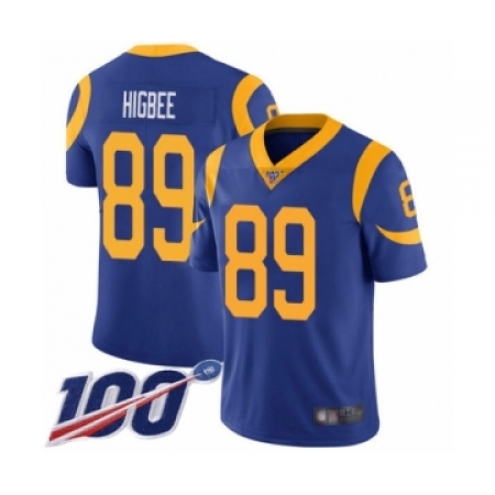 Men's Los Angeles Rams #89 Tyler Higbee Royal Blue Alternate Vapor Untouchable Limited Player 100th Season Football Jersey