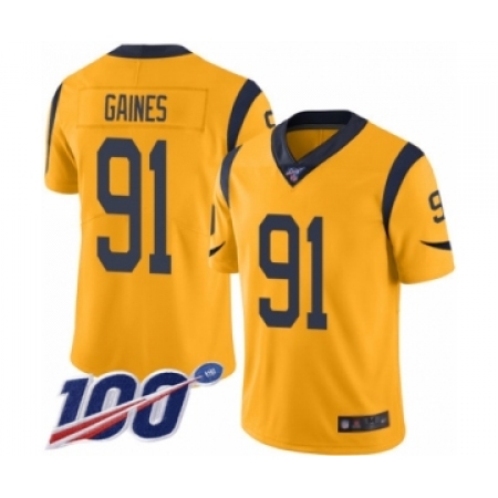Men's Los Angeles Rams #91 Greg Gaines Limited Gold Rush Vapor Untouchable 100th Season Football Jersey