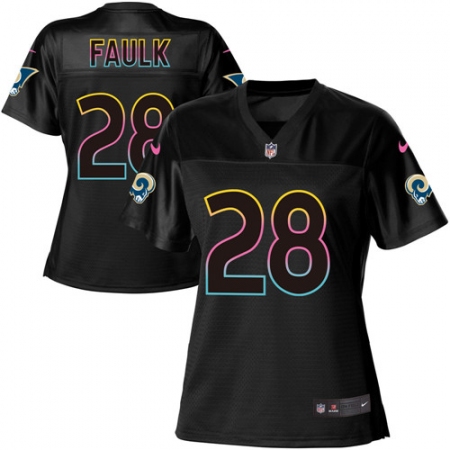 Women's Nike Los Angeles Rams #28 Marshall Faulk Game Black Fashion NFL Jersey