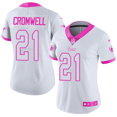 Women's Nike Los Angeles Rams #21 Nolan Cromwell Limited White/Pink Rush Fashion NFL Jersey